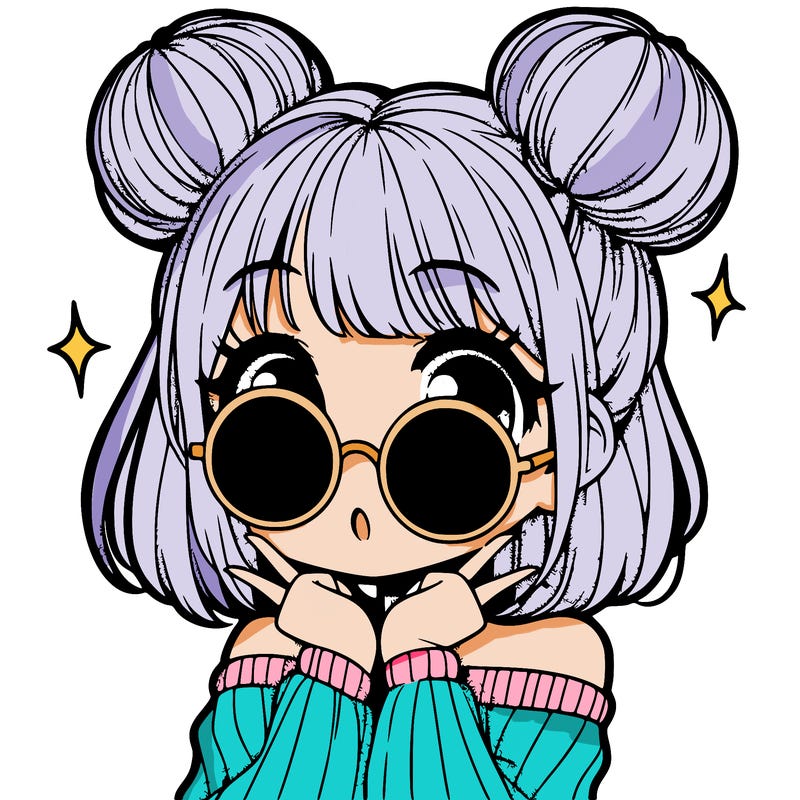 manga girl with hairbuns and sun shape sunglasses