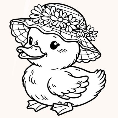 duckling wearing a flowery hat