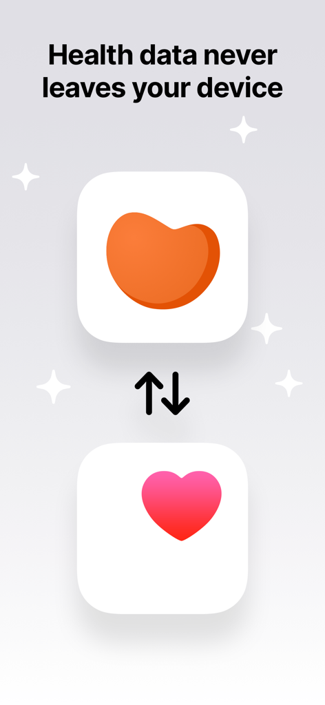 기기에서 Apple Health 데이터와 비공개로 동기화되는 Gentler Streak 앱을 보여주는 그래픽
