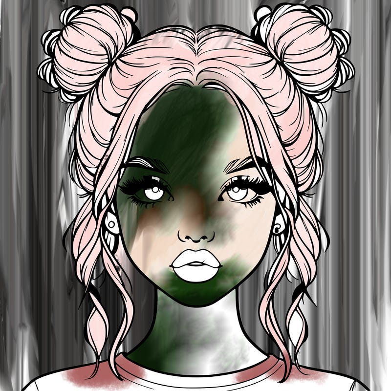 realistic girl with two buns in hair and lips