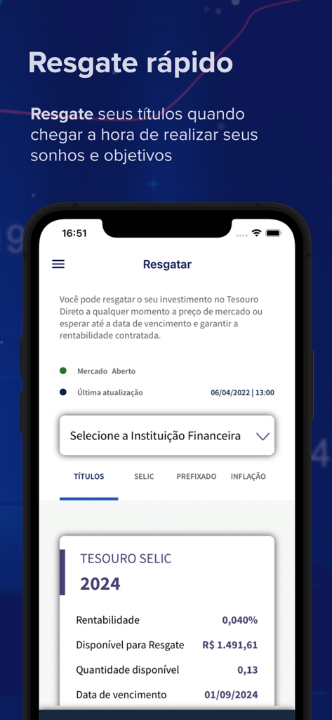 Interface of the Tesouro Direto app displaying the bond redemption screen for financial planning.