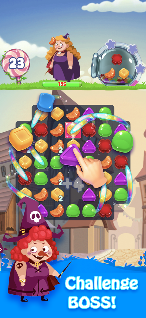 Candy Fever - Match 3 Games - Candy Fever match 3 puzzle game boss battle gameplay with colorful candy pieces