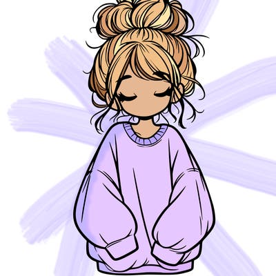 girl with baggy sweatshirt and messy bun
