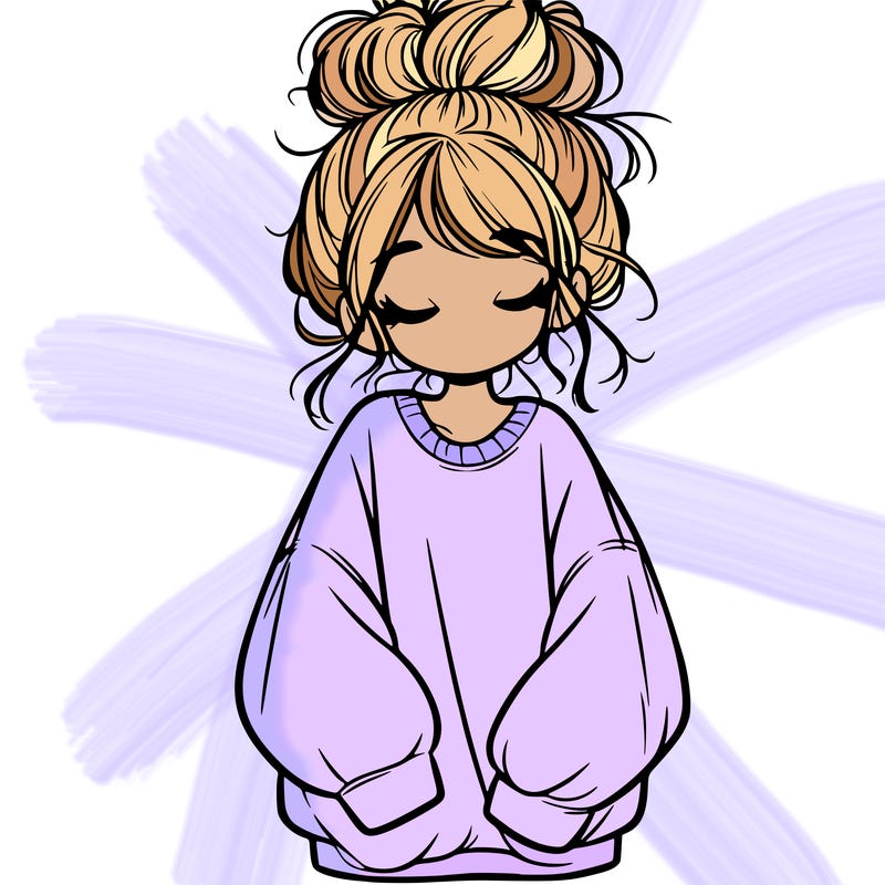 girl with baggy sweatshirt and messy bun