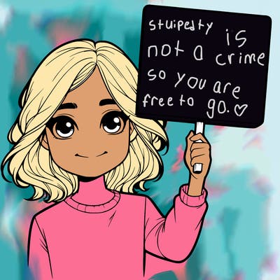 realistic girl holding up a sign