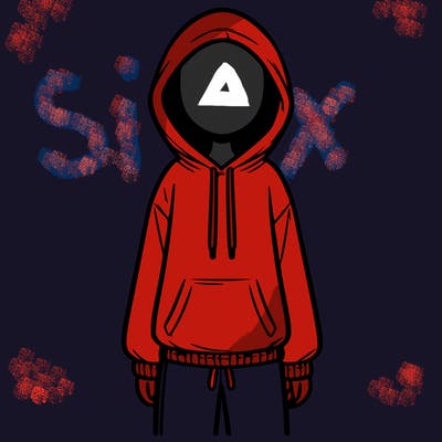 faceless girl in a tracksuit with a hood on and no hair