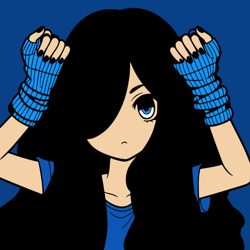 long haired girl with fingerless gloves