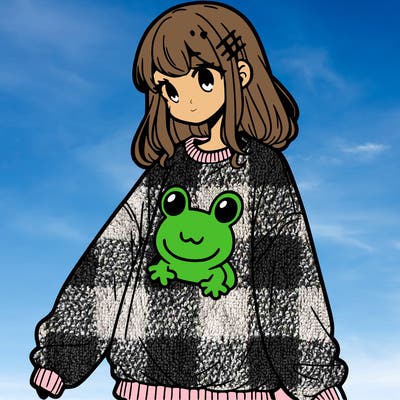 girl wearing frogging sweatshirt
