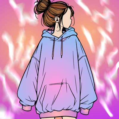 realistic girl with a oversized sweatshirt on and a bun