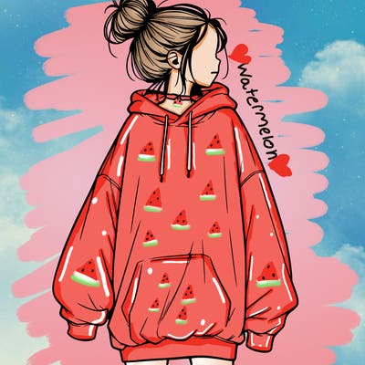 realistic girl with a oversized sweatshirt on and a bun