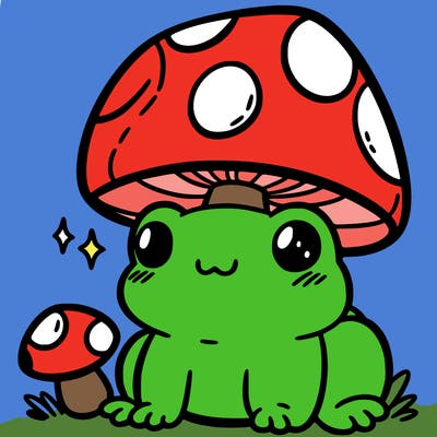 a cute frog with a mushroom hat