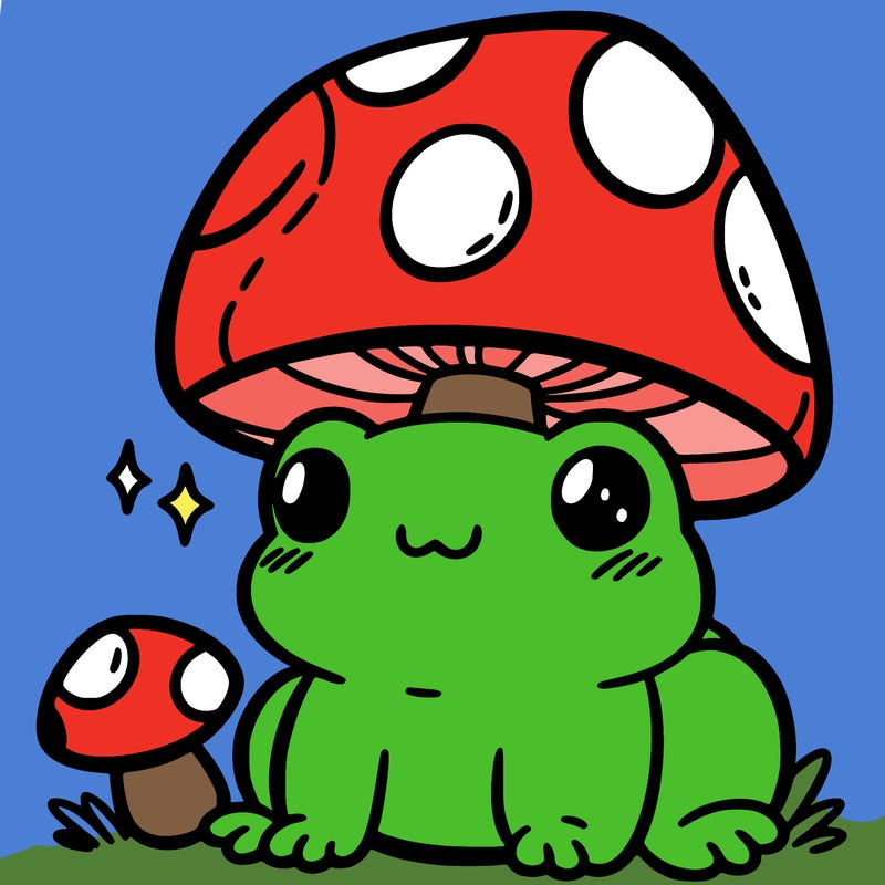 a cute frog with a mushroom hat