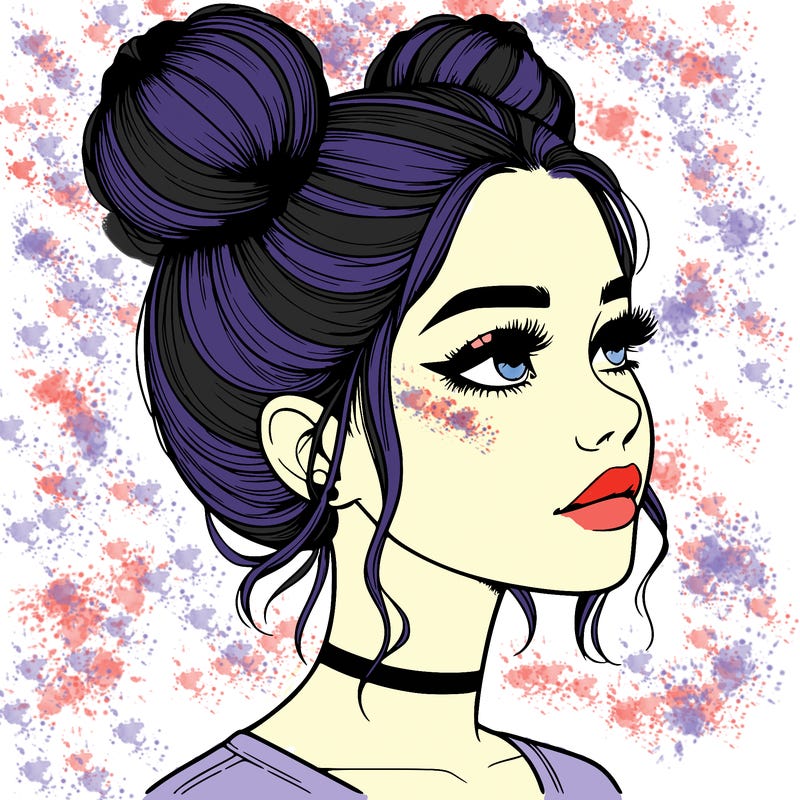 realistic girl with buns on the top of her head