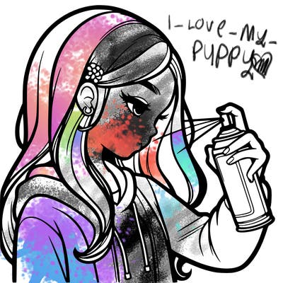 a realistic girl spray painting