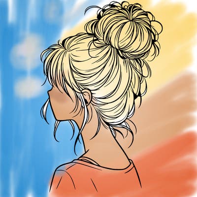 a realistic girl with a messy bun