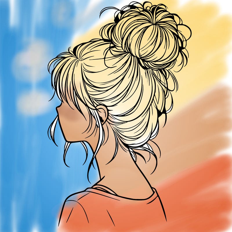 a realistic girl with a messy bun