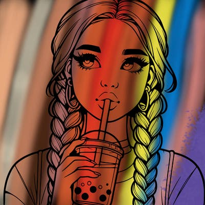 realistic girl with braided hair drinking boba