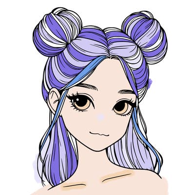 realistic girl with space buns on the top of her head
