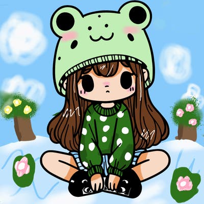 a girl wearing a frog hat and some frog socks
