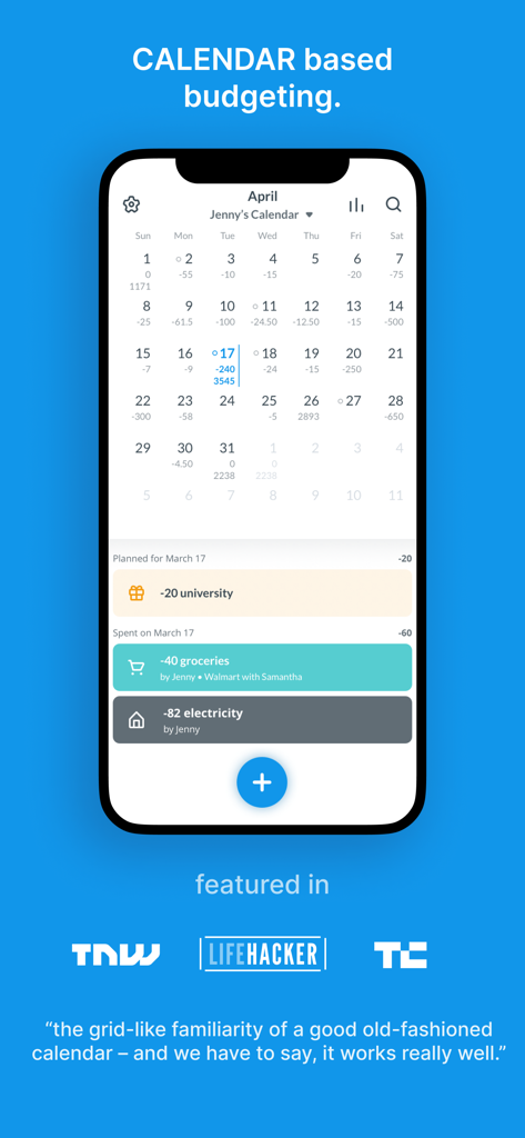 Dollarbird - Budget Calendar - Dollarbird app interface showing a calendar based budget and daily expense tracking