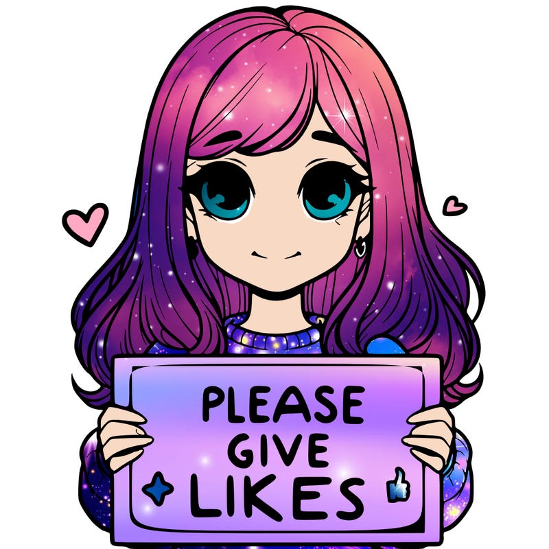 realistic girl that is holding a sign that says please give likes