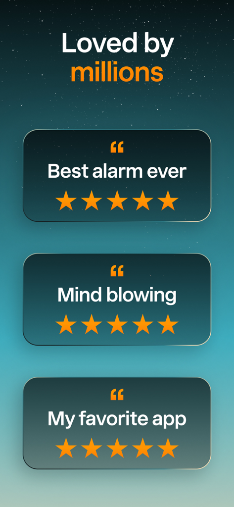 Three five-star user testimonials and reviews for the Sleep Cycle app