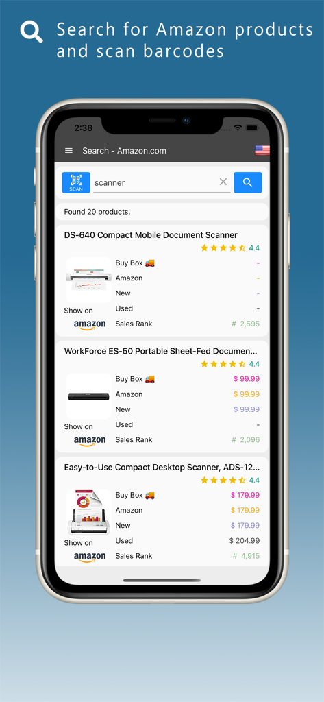 Keepa · Price Tracker - KeepaアプリのAmazonスキャナー検索結果。価格比較と販売ランクを表示しています。
