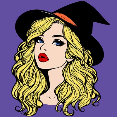 realistic witch girl with wavy hair and lips