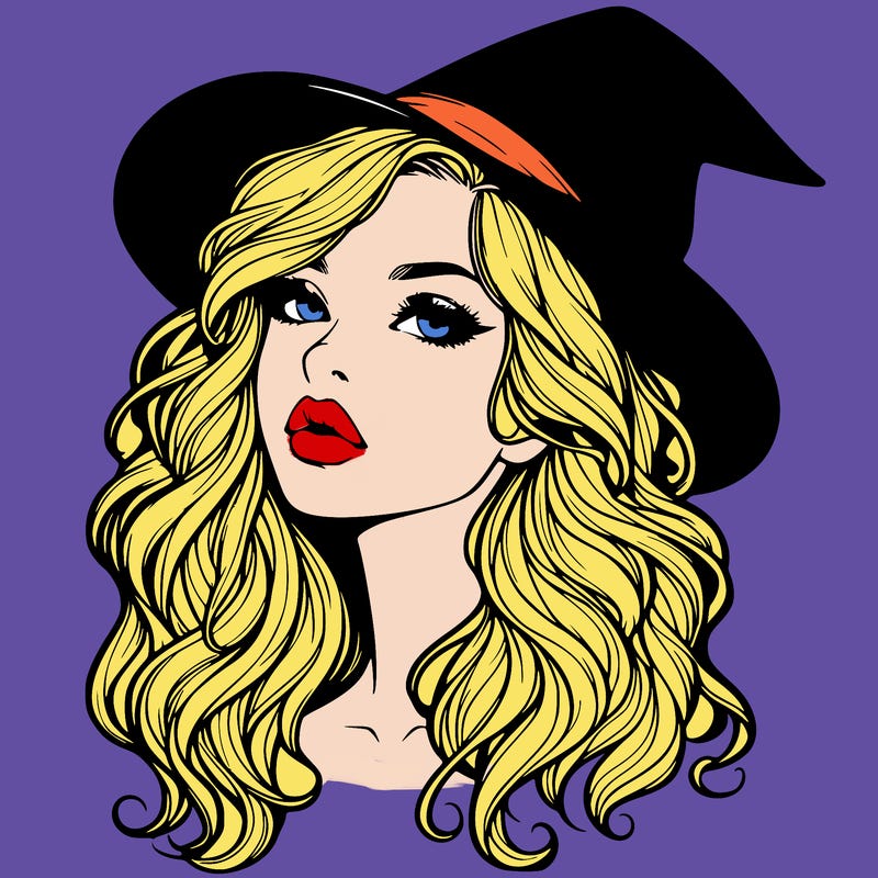realistic witch girl with wavy hair and lips