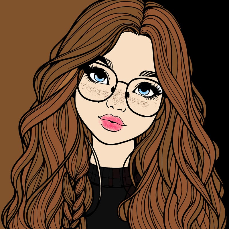 girl with long hair and freckles and glasses realistic