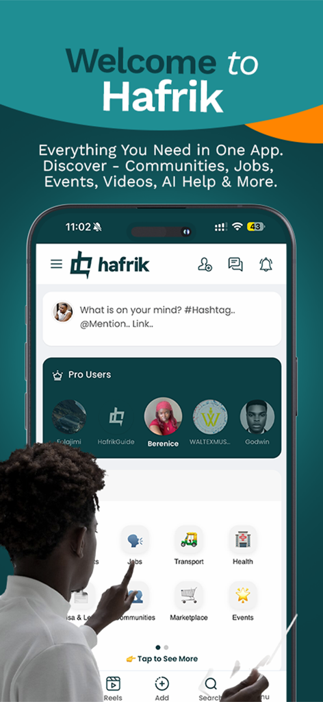 Hafrik lite - Hafrik Lite app interface showing community services, jobs, and social feed for foreigners in China