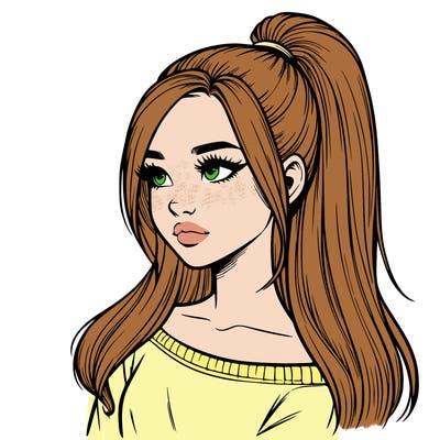 realistic girl with a high ponytail