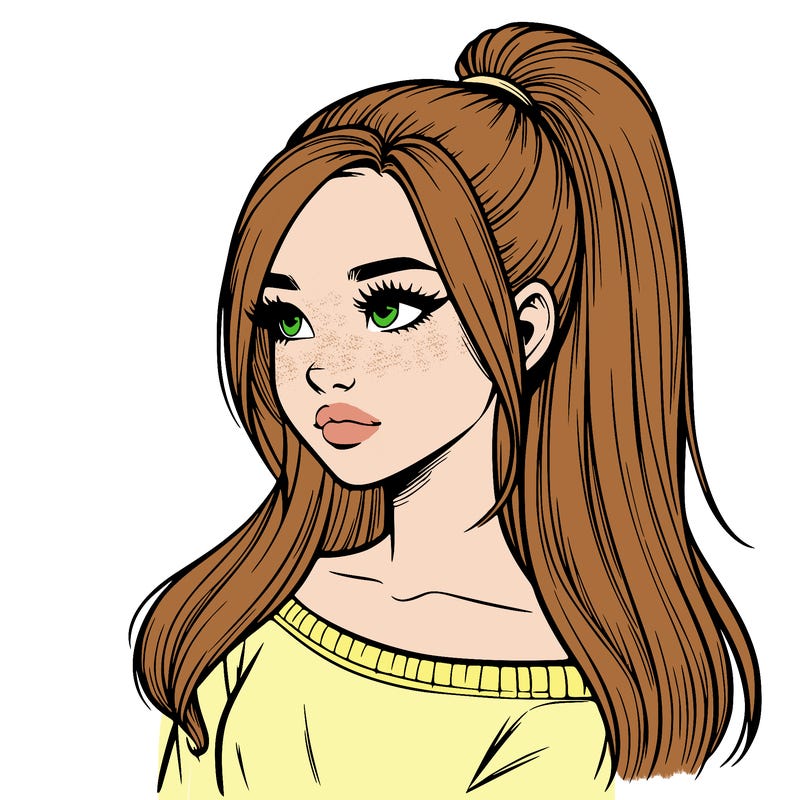 realistic girl with a high ponytail
