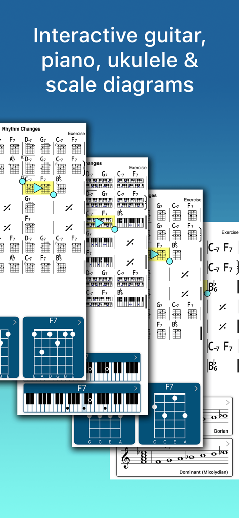 iReal Pro - Interactive guitar piano and ukulele chord diagrams with music scale charts