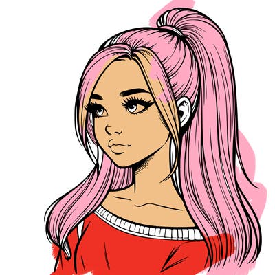 realistic girl with a high ponytail