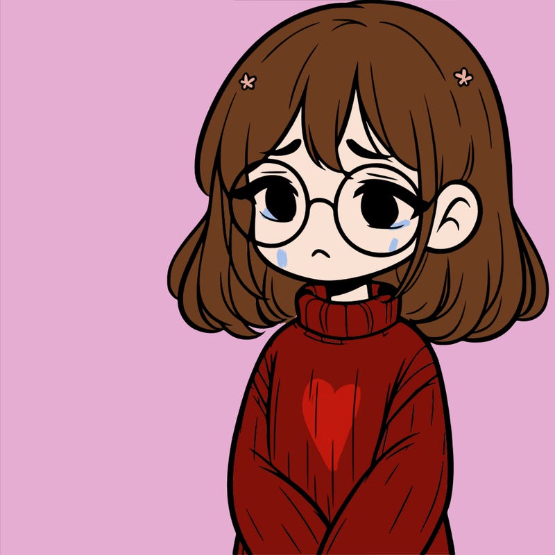 sad girl with glasses in a sweater