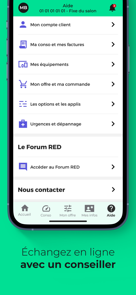 RED & Moi - アカウント管理オプションとアドバイザーとのチャット機能を示すRED and Moiアプリのヘルプセクションのインターフェイス。