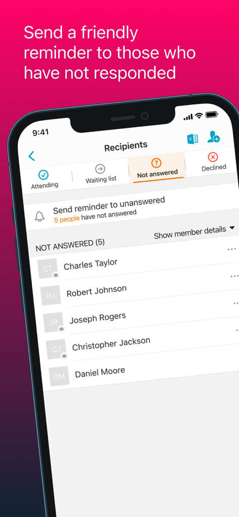 Spond - Spond app interface for sending event reminders to members who haven't responded.