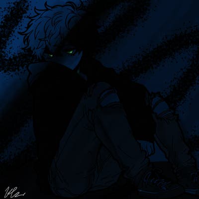 a male hoddie ripped jeans messy hair anime
