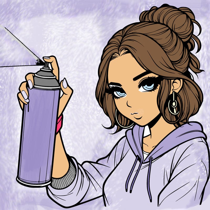 a realistic girl spray painting