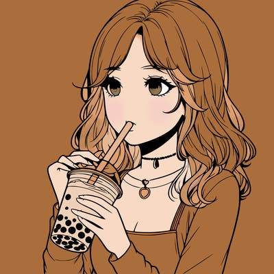 realistic girl drinking boba tea