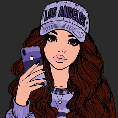 realistic beautiful girl wearing los ángeles cap holding an iphone