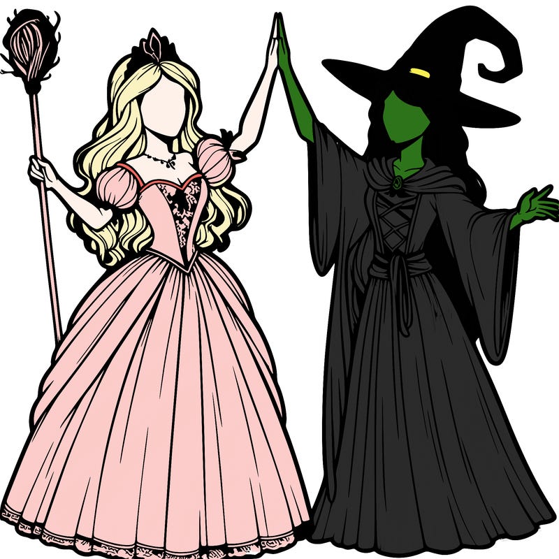 detailed realistic split of a princess and a witch