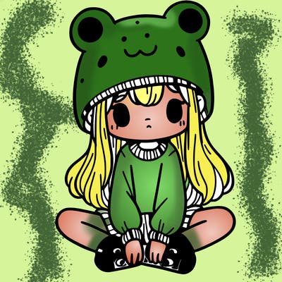 a girl wearing a frog hat and some frog socks