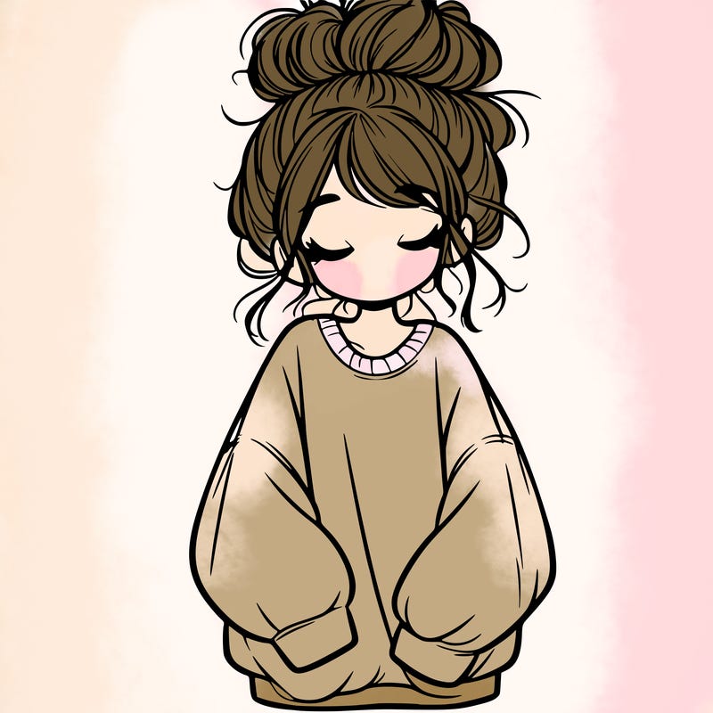 girl with baggy sweatshirt and messy bun