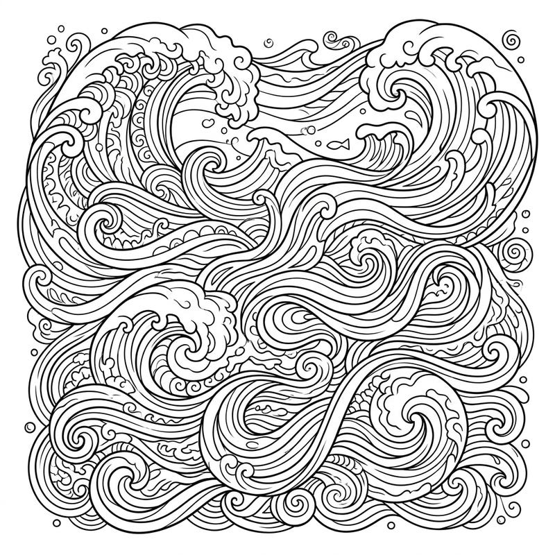 Unleash your creativity with this intricate coloring page featuring dynamic water wave patterns. Designed specifically for teens, it offers a relaxing and engaging artistic challenge.