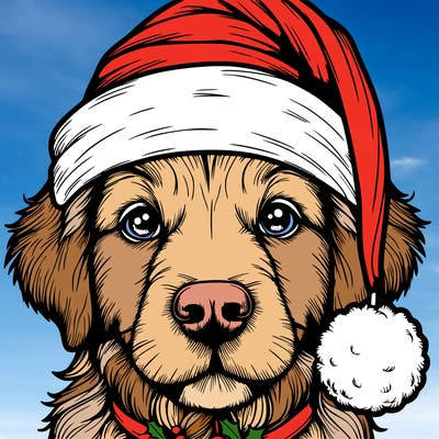 realistic dog with a christmas hat