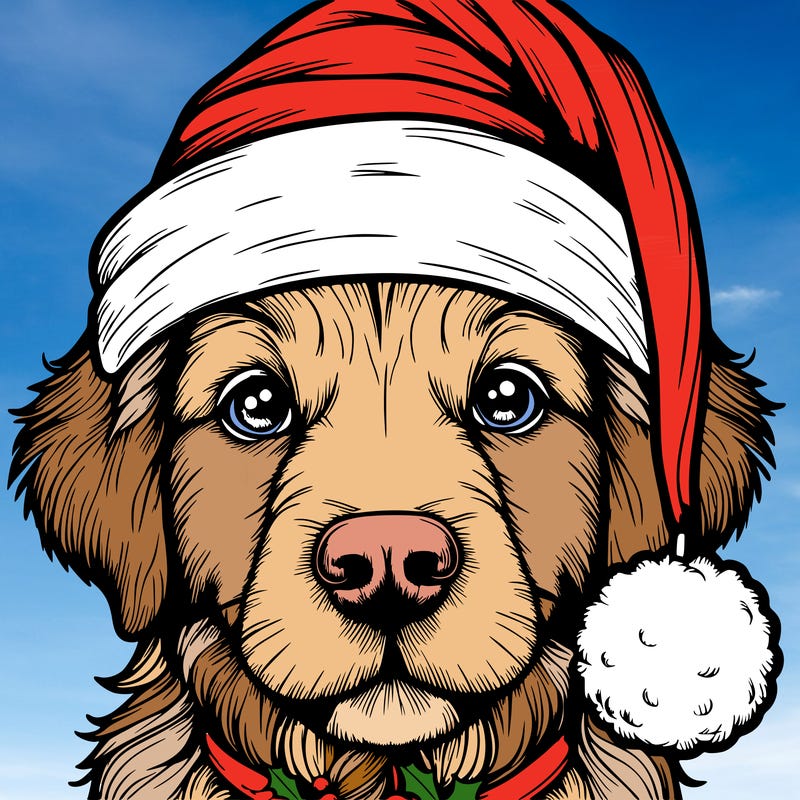 realistic dog with a christmas hat