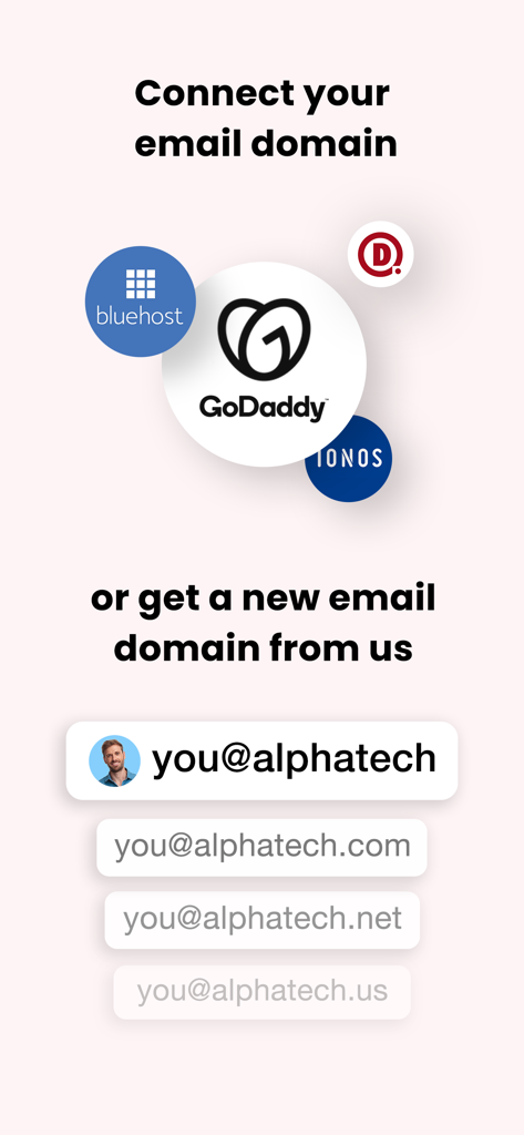 Spike: AI Email & Team Chat - Interfaz para conectar o comprar un dominio de correo electrónico profesional personalizado en Spike.