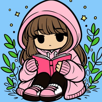 girl in oversized hoodie reading a book